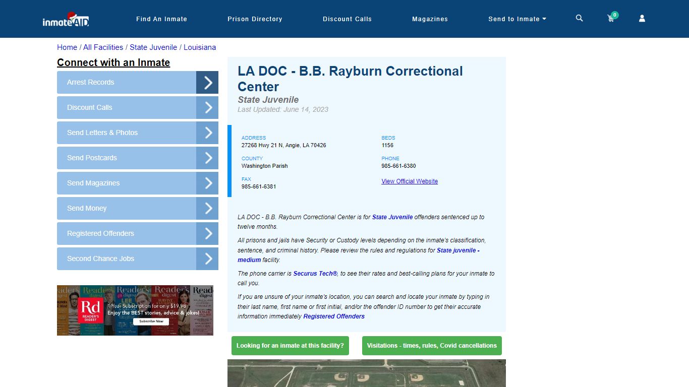 LA DOC - B.B. Rayburn Correctional Center & Inmate Search - Angie, LA