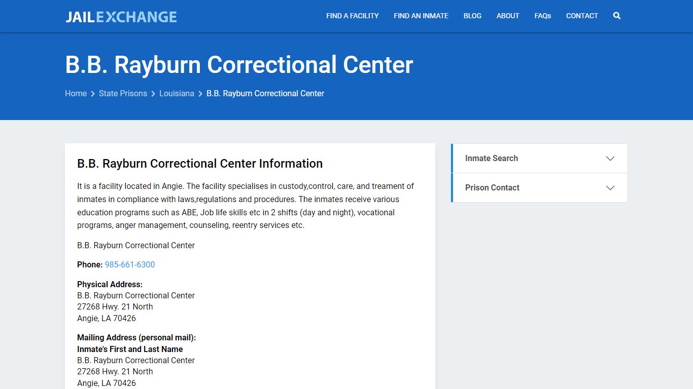 B.B. Rayburn Correctional Center Inmate Search, LA - Jail Exchange