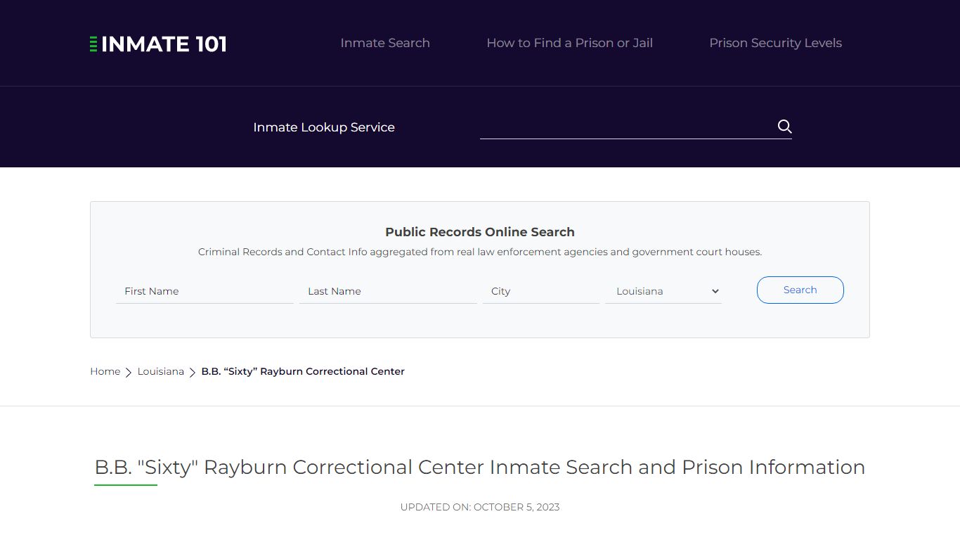 B.B. "Sixty" Rayburn Correctional Center Inmate Search, Visitation ...